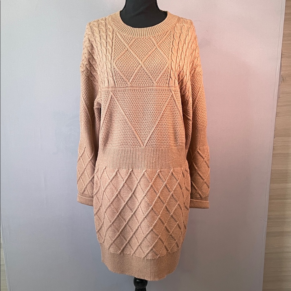Angashion Tan Cable Knit Sweater Dress | Medium